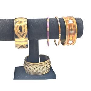 Vintage Lot of Five Brass & Mixed Metals Bracelets